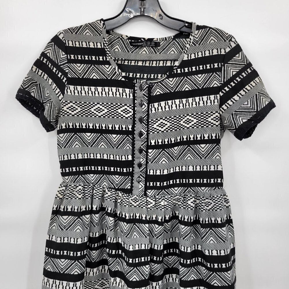 Atmosphere Women Black Aztec Stripe Short Sleeve Casual Mini Dress Size XS - Picture 2 of 14